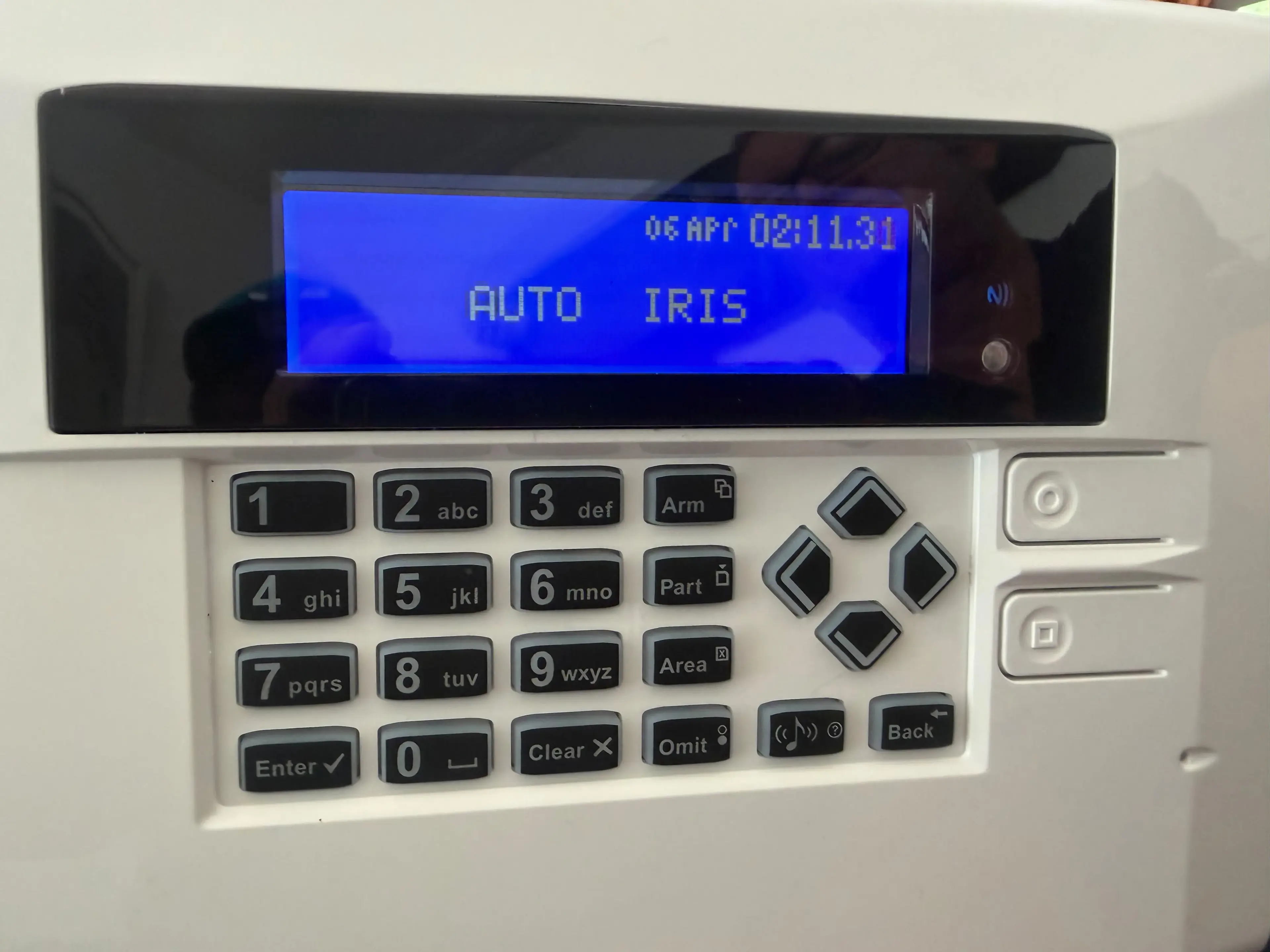 Intruder alarm keypad installed by Auto Iris Installations
