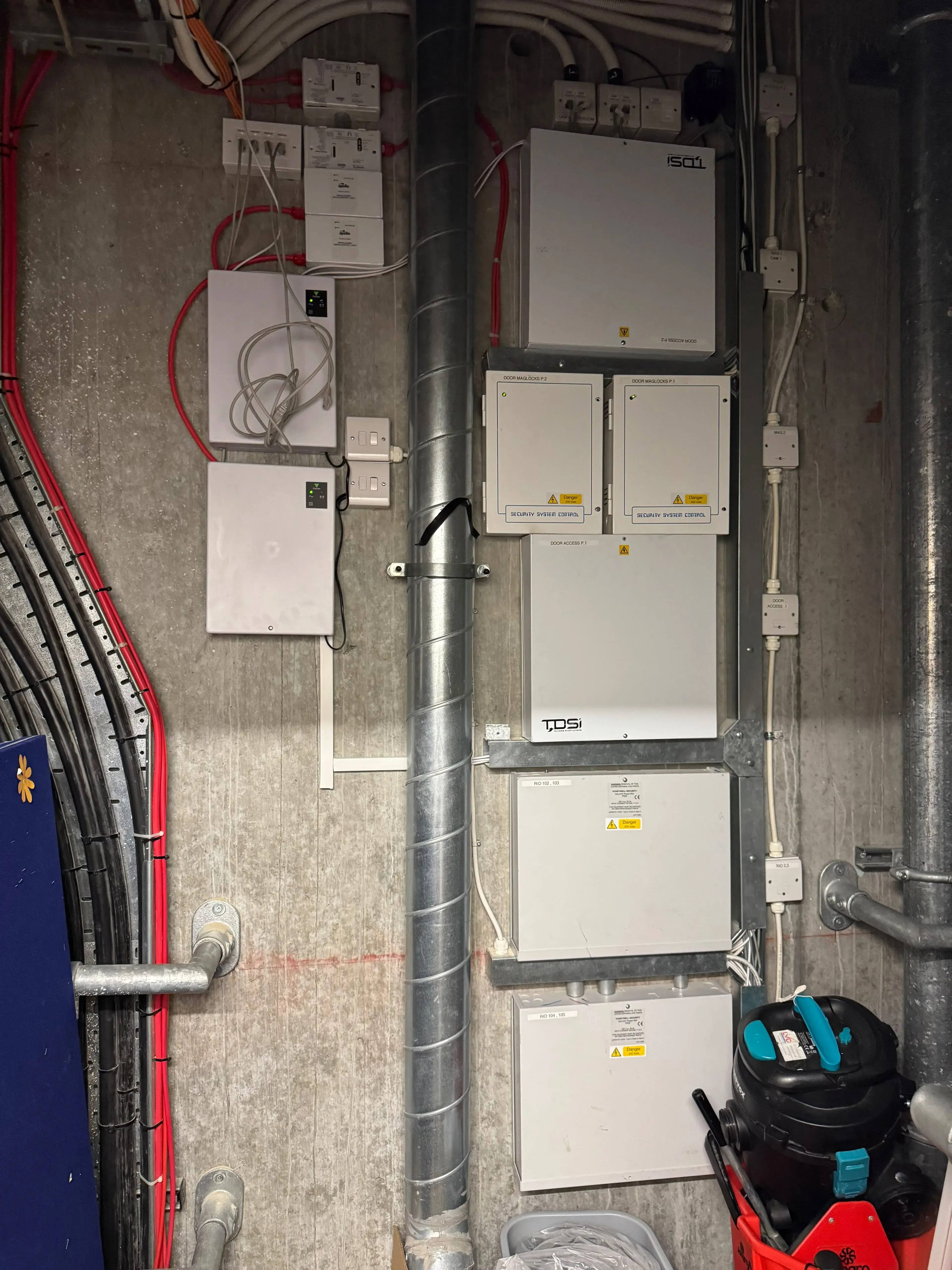 Neatly installed panels and cabling in a comms room